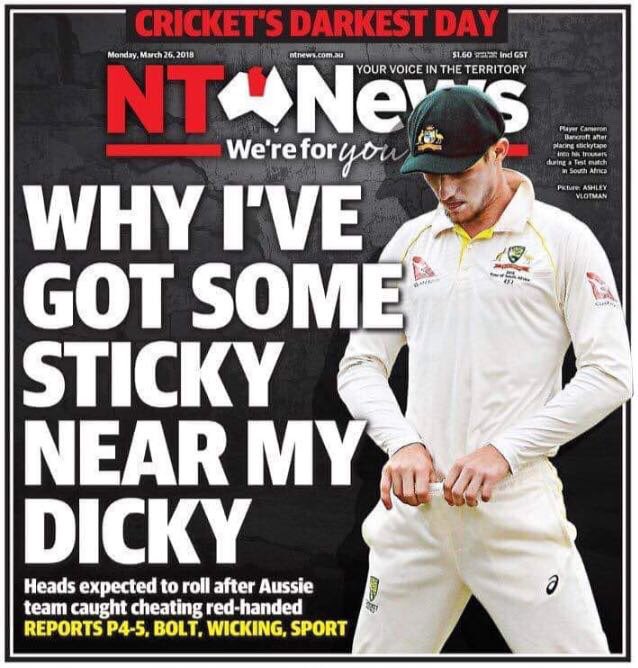 The Aussie press don’t miss a trick. #BallTampering #SteveSmith #Australia #cricket