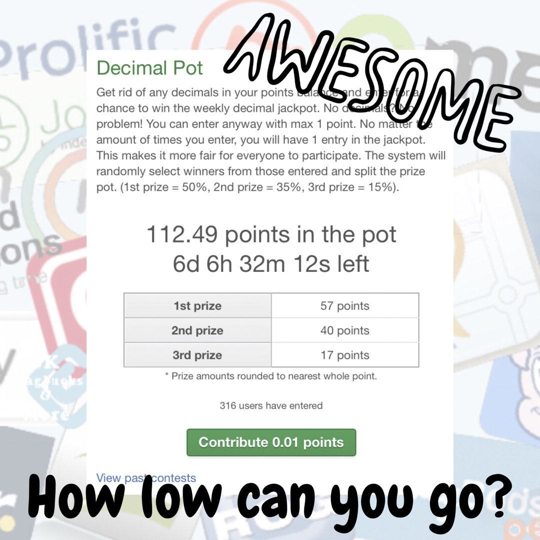 GPTgenies's tweet photo. Managed to get the holy grail of all donation amounts, 0.01 pt. Have you entered this week’s decimal pot contest on InstaGC yet? How low did you go?
More info: https://t.co/41Ra9kudWQ
#instaGC #DecimalPoint #Contest #PaidSurveys https://t.co/EnD2LEs0jP