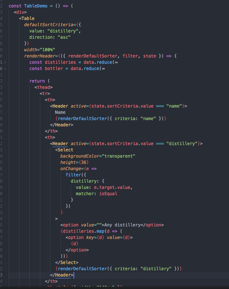 rvalta's tweet image. Exploring #renderProps in @reactjs with a table component that sorts and filters your data. So much more transparent and explicit than other such “provider” patterns.