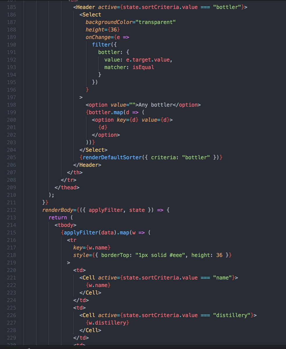 rvalta's tweet image. Exploring #renderProps in @reactjs with a table component that sorts and filters your data. So much more transparent and explicit than other such “provider” patterns.