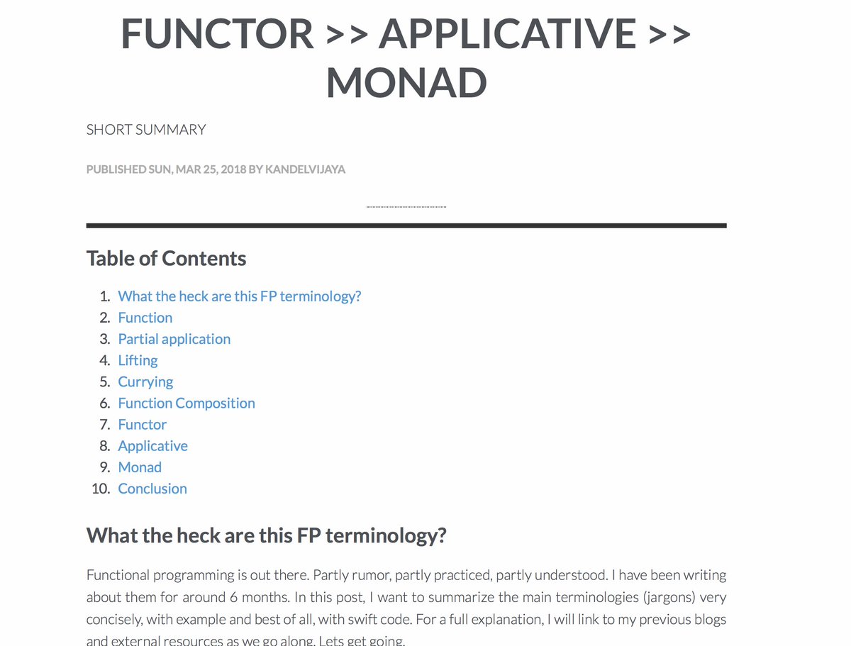 kandelvijaya's tweet image. This week I'm getting back to #FP 🙇♂️😎. I am working on #Parsers #Combinators and before I write about that I want to give a quick refresher on what #functor #applicative and #monad are: in #SwiftLang #iOS . Real short one. kandelvijaya.com/2018/03/25/fun…