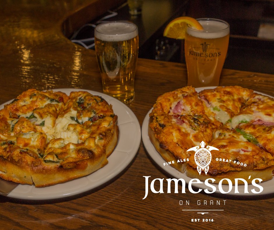 JamesonsOnGrant's tweet photo. Stave off the Sunday blues with Jameson's on Grant and our Pizza and a Pint deal! Get 20% off your pizza, and half-price pints - $3 domestics and $3.25 imports. https://t.co/KgpJj7nr2X