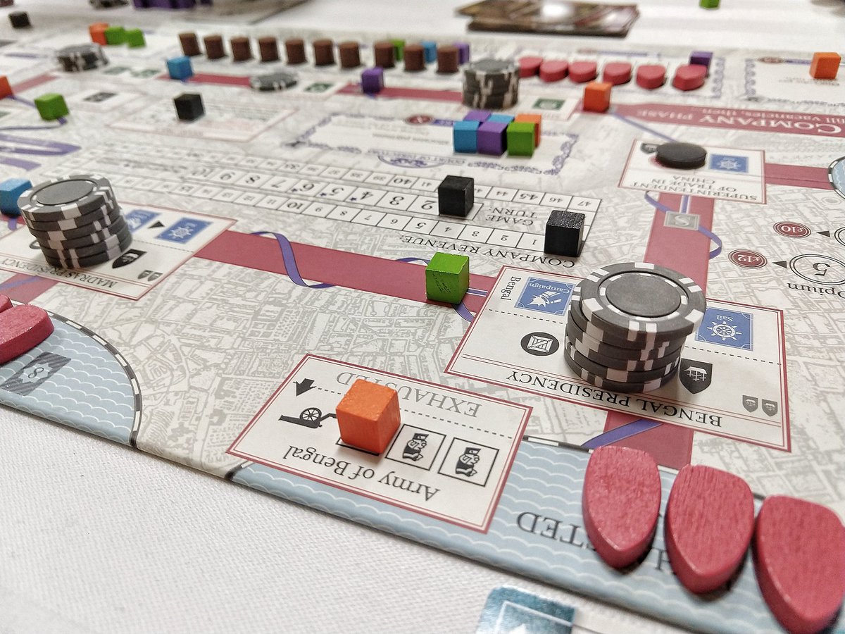 yelmelnobrainer's tweet photo. Round one collapse of Bombay. Tons of military upkeep. #sinkthecompany #ConnCon
John Company from @colewehrle and Sierra Madre Games.
Hoping for a first full playthrough tomorrow solo. https://t.co/1v79ecEinz