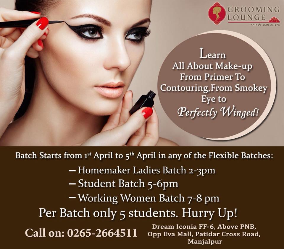 GroomingLoungeV's tweet photo. Have you yet registered to our beauty courses starting from 1st April to 5th April. Flexible Batches. Don’t miss this opportunity!
Only limited seats. Hurry Up! 
To register, call us now on 0265 2664511 https://t.co/Ys2J3NWCi0