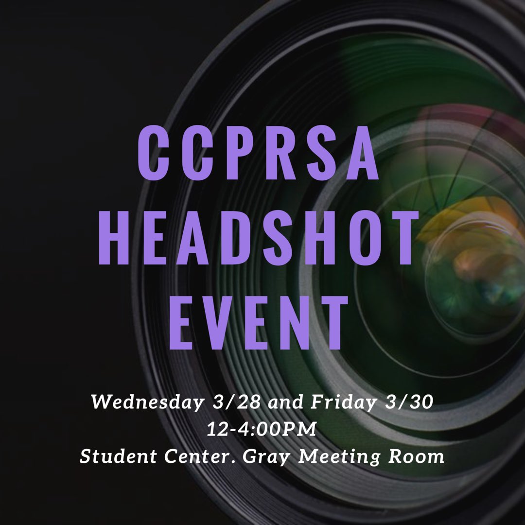 CCPRSA's tweet image. TWO more days until YOU can get a free headshot. Yes, you read that right! A FREE headshot. Wednesday and Friday 12-4PM in the Gray Meeting room. Hope to see you there!