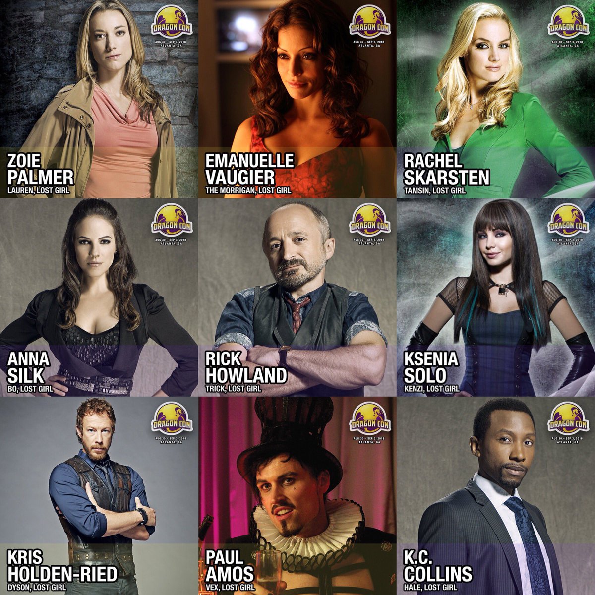 Pretty excited to see all these faces again and yours <a href="/DragonCon/">💐🌼Dragon Con 🌹🌺</a> 2018! <a href="/ZoiePalmer/">Zoie palmer</a> <a href="/evaugier/">Emmanuelle Vaugier</a> <a href="/RachieSkarsten/">Rachel Skarsten</a> <a href="/Anna_Silk/">Anna Silk</a>  <a href="/KseniaSolo/">Ksenia Solo</a> <a href="/KrisHolden_Ried/">Kris Holden-Ried</a> <a href="/PaulRogerAmos/">Paul Amos</a> <a href="/kccollinsworld/">K.C. Collins</a> #faemily #lostgirl #lauren #themorrigan #tamsin #bo #trick #kenzi #dyson #vex #hale