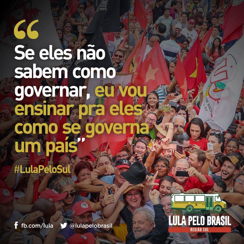 galvanilima's tweet photo. Retweeted PT Brasil (@ptbrasil):
Frases do Ex-Presidente @LulapeloBrasil em ato cultural em São Miguel do Oeste - SC, em mais uma atividade da Caravana #LulaPeloSul #LulaSC https://t.co/Dxjm3PdDvD
