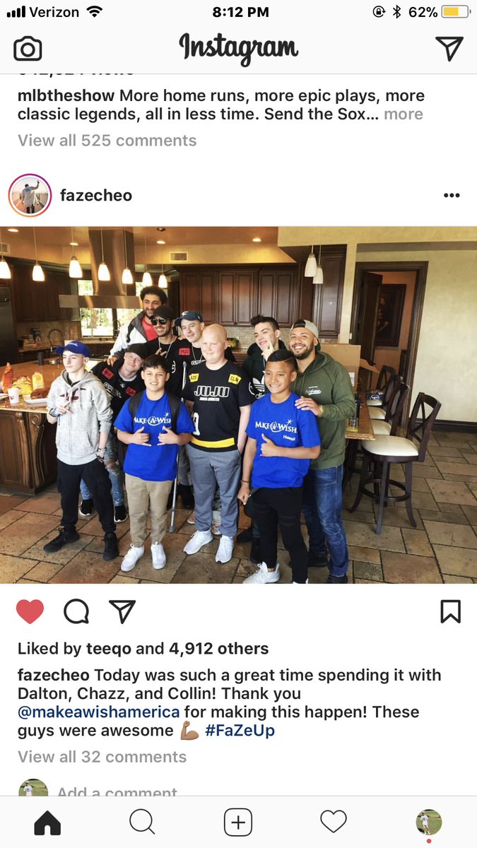 <a href="/FaZeClan/">FaZe Clan</a> <a href="/MakeAWish/">Make-A-Wish America</a> what you guys did for my buddy @CollinnnCT is unreal and truly happy he fulfilled his dreams to meet you guys! Thank you to everyone who made it happen.