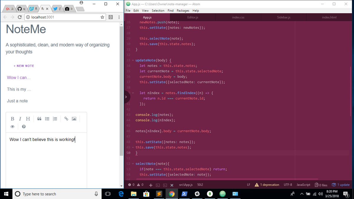 TaelurAlexis's tweet photo. #100DaysOfCode #R243
Finished. I know it's pretty basic but the code shows that I know what goes into creating a React app. It's lit. I'm happy lol I actually really like building with it. Makes me feel like a developer. On to the next project :) thanks @thecodenewbie https://t.co/6l7MYqG21v