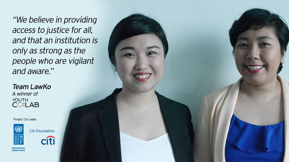 AdamRogers2030's tweet photo. Winning team LawKo from the #Philippines will share their #SDG16 ideas on how the public can be better informed about legal processes and government institutions at #Citi Foundation & @UNDPasiapac's #YouthCoLab Regional Summit in Bangkok. #Pathways2Progress by #UNDPPH https://t.co/8yk82ydCbv