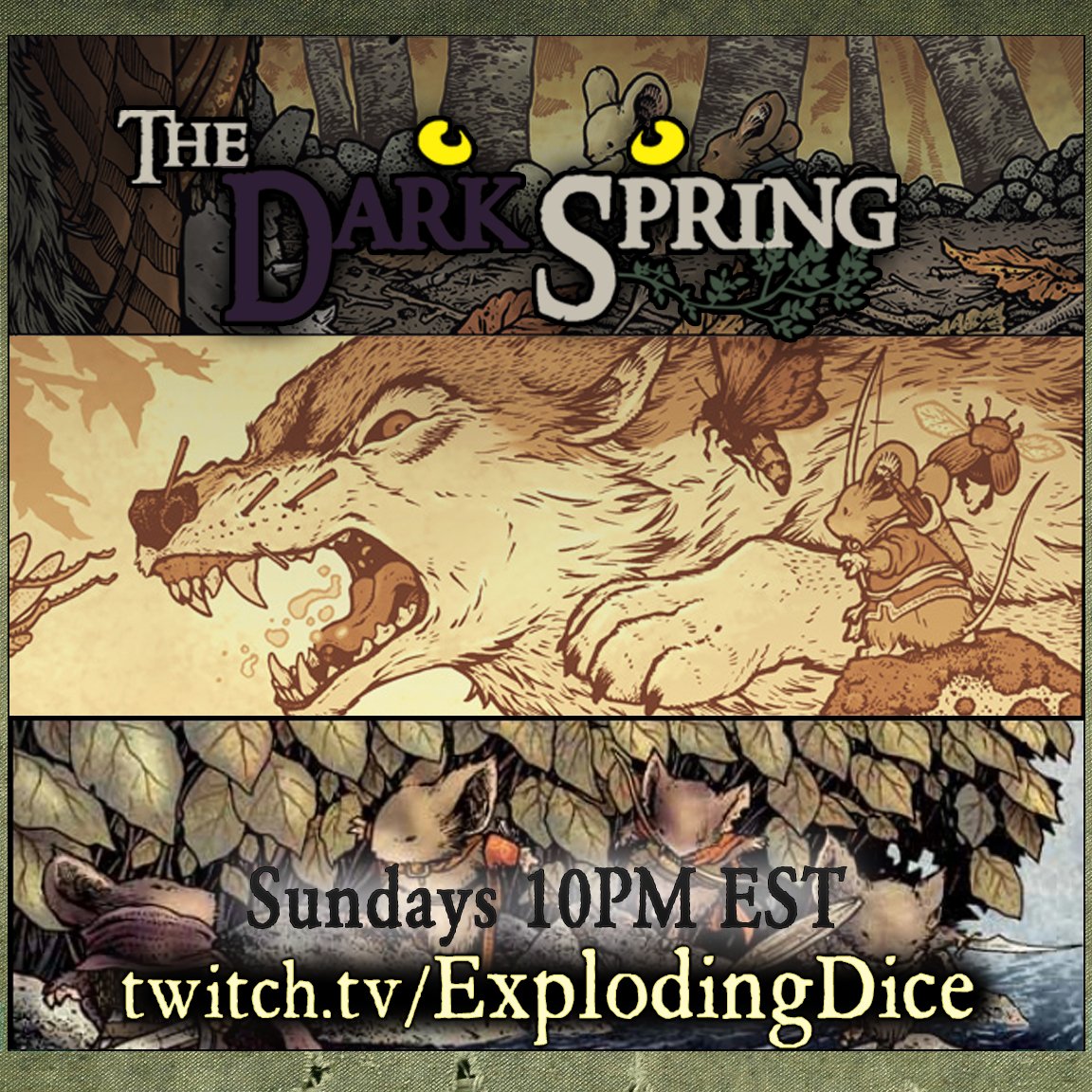 Askren's tweet photo. In ONE HOUR, #MouseGuard #TheDarkSpring returns!
The Tunnel Lord's manor is in absolute chaos as Quinn burns it down from ones side, while the rest of the party slays Zari Raha on the other!
Now, the party reunites! Where will they go next?!
https://t.co/VaSDVSaFCH
#DnD #RPG https://t.co/GHI96JgrSq