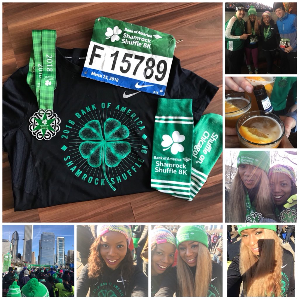 AyrinBell's tweet photo. “Every year we’re shufflin’!”🍀🏃🏾‍♀️🍀 One of the great parts of the #ShamrockShuffle is hanging and celebrating with family and friends. 🍀☘️#FitFamily 👯‍♀️ #Running 🏃🏾‍♀️
#ShamrockShuffle2018 ☘️ #Chicago 🌆 https://t.co/Lz4og3wH9S