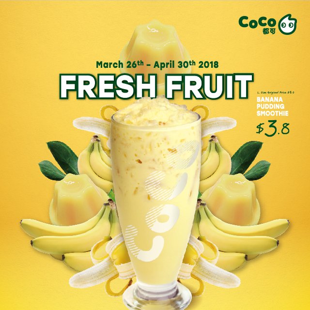 A blast of Spring is coming! From March 26 to April 30, grab a large Banana Pudding Smoothie for only $3.80.

Made with fresh fruits, this is normally the most expensive drink on our menu. Take advantage of this promotion and have a taste of Spring!