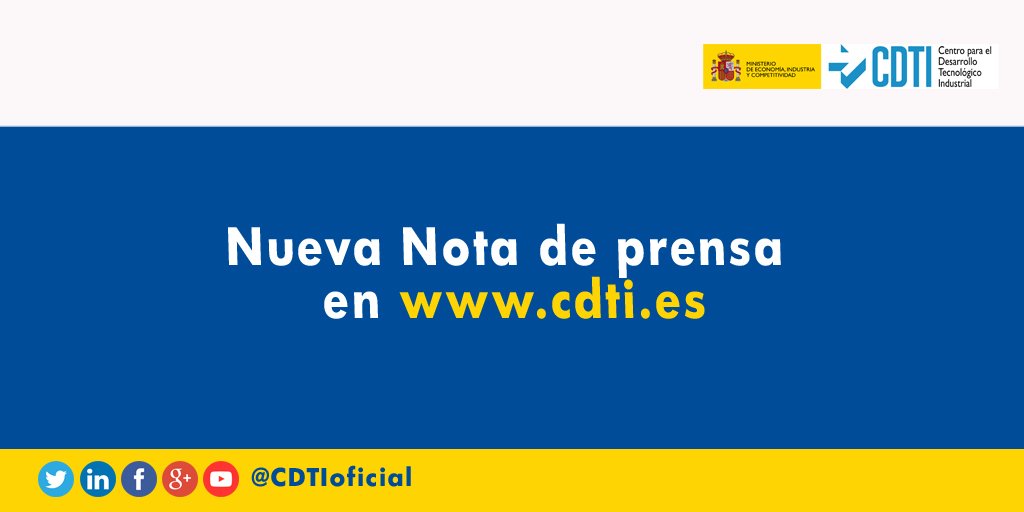CDTI_innovacion's tweet image. NOTA DE PRENSA | @CDTIoficial destinará 7,5 M de euros en subvenciones a la 1ª Convocatoria del programa #INNOGLOBAL 2018 &amp;gt; + info en goo.gl/RhNdvN