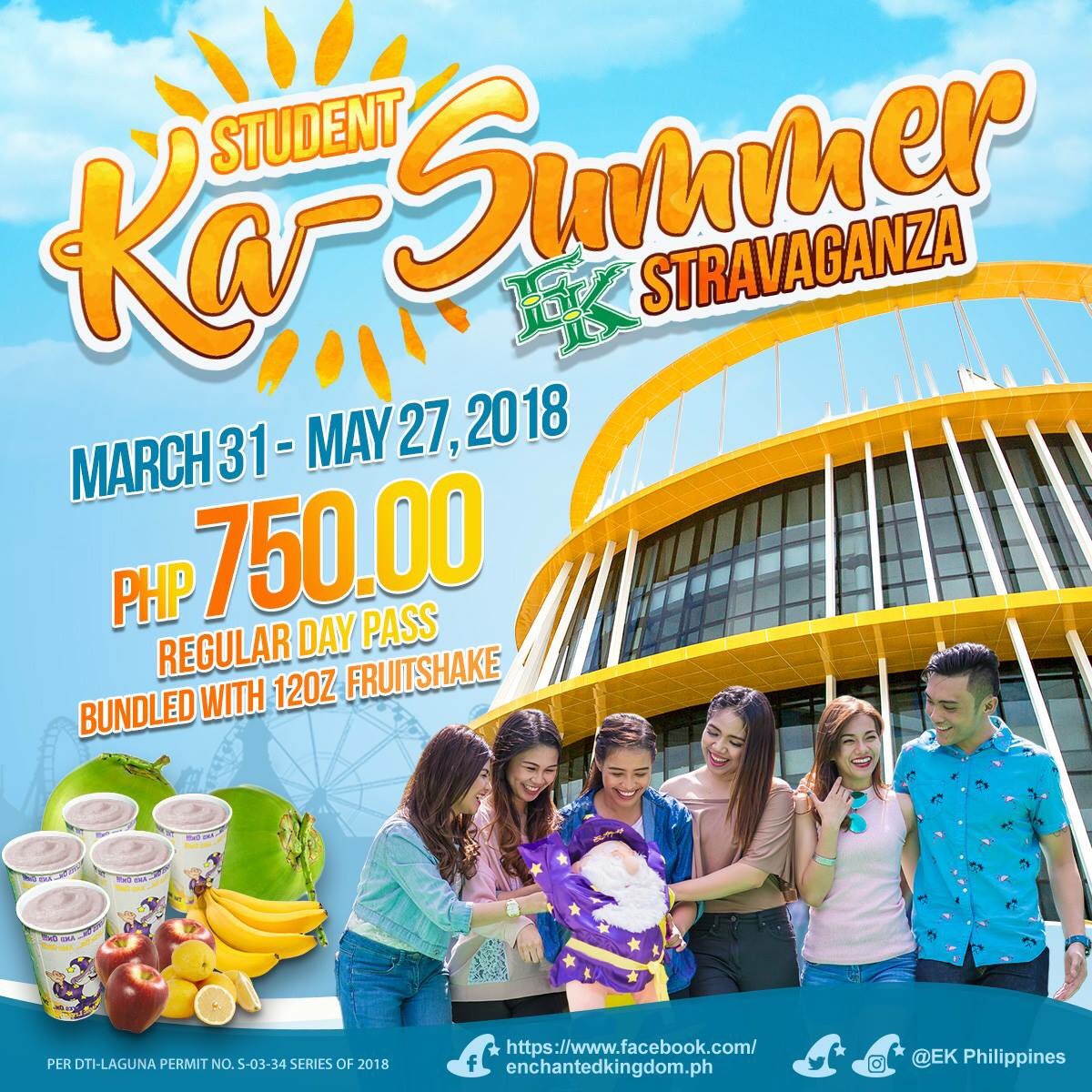 ek_philippines's tweet photo. School's out and the heat is on...here's our treat for ALL STUDENTS!! Plan that EKciting #summer trip with your barkada and avail of our promo ticket bundled with a refreshing 12oz. Fruit Shake for ONLY P750! Just donโt forget to present your valid school ID. #iloveEK #EKPromos https://t.co/70xTD1l1iO