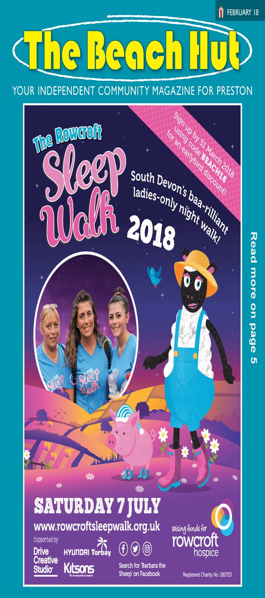 beachhutmag's tweet photo. Last chance to use your BEACH18 discount code to sign up for the Rowcroft Sleepwalk! Great fun, great cause, we're looking forward to it. https://t.co/5Q3m9J3ZP2