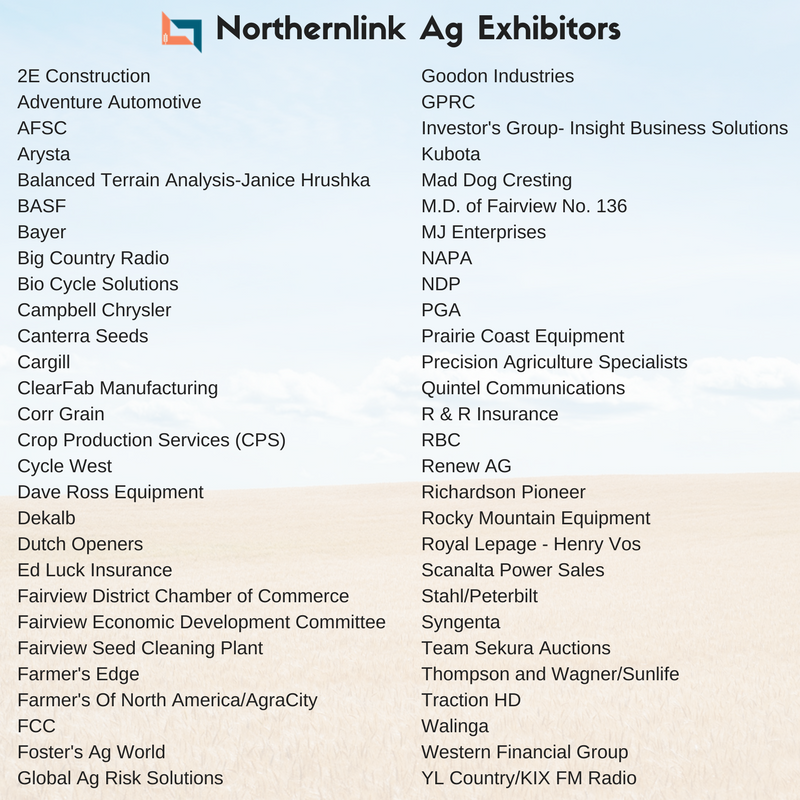 NorthernLinkFV's tweet photo. Check out all the exciting ag #exhibitors for our first ever bi-annual #Northerlink #Agriculture and Home Show. Stay tuned for a list of exhibitors that will attend the home portion of the show! https://t.co/3APuf4DRaE