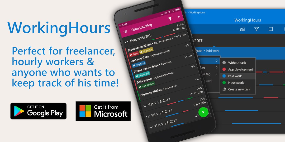 workinghoursapp's tweet image. Easily track your work hours - organize, analyze and export them. Perfect for freelancer, hourly workers, employees or anyone else who wants to keep track of his or her working or leisure time. Download for free: bit.ly/workinghoursapp