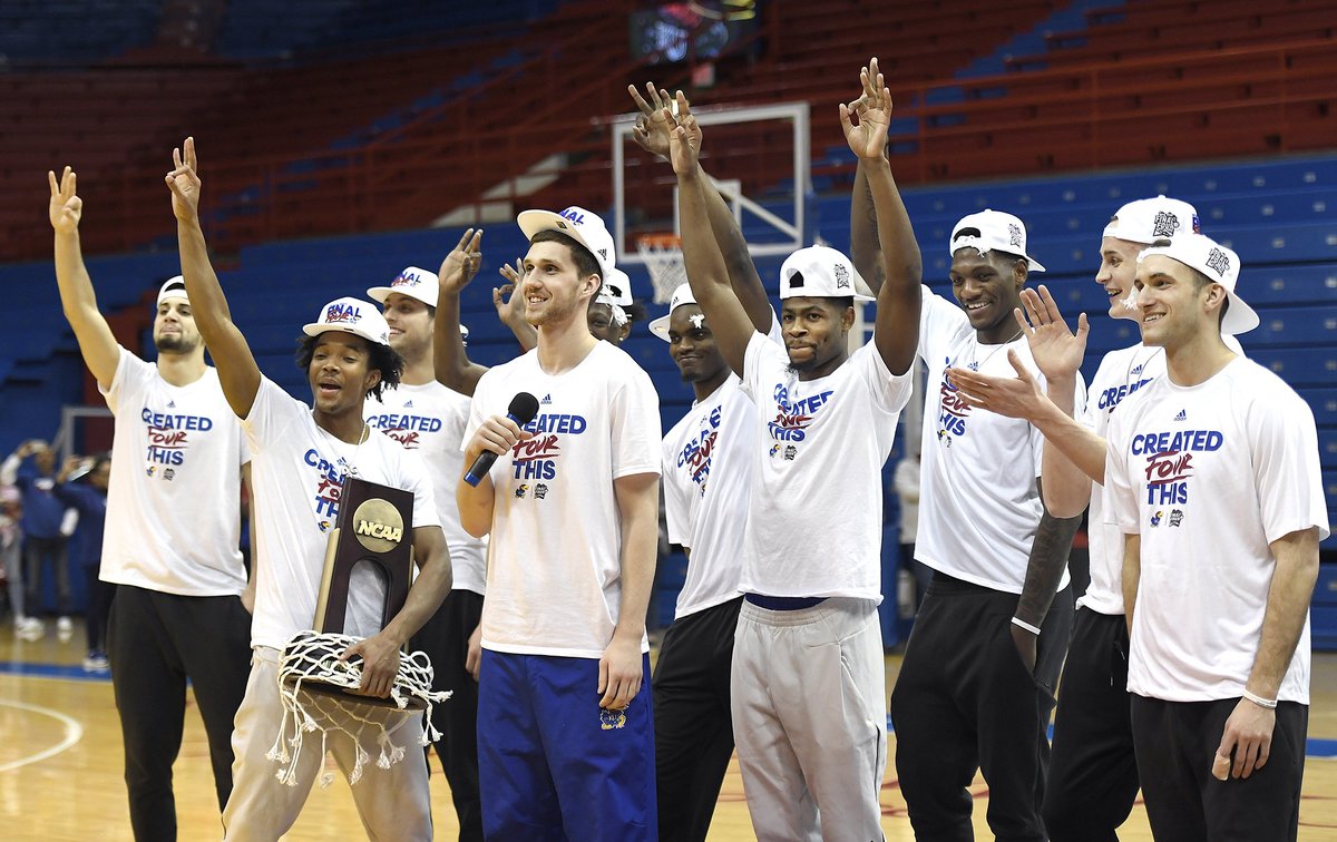 KUHoops's tweet photo. There's no place like home. 

Thank you to the BEST fans in the country for the warm welcome back to the Fieldhouse #KUbball https://t.co/cATJ5MhpBu