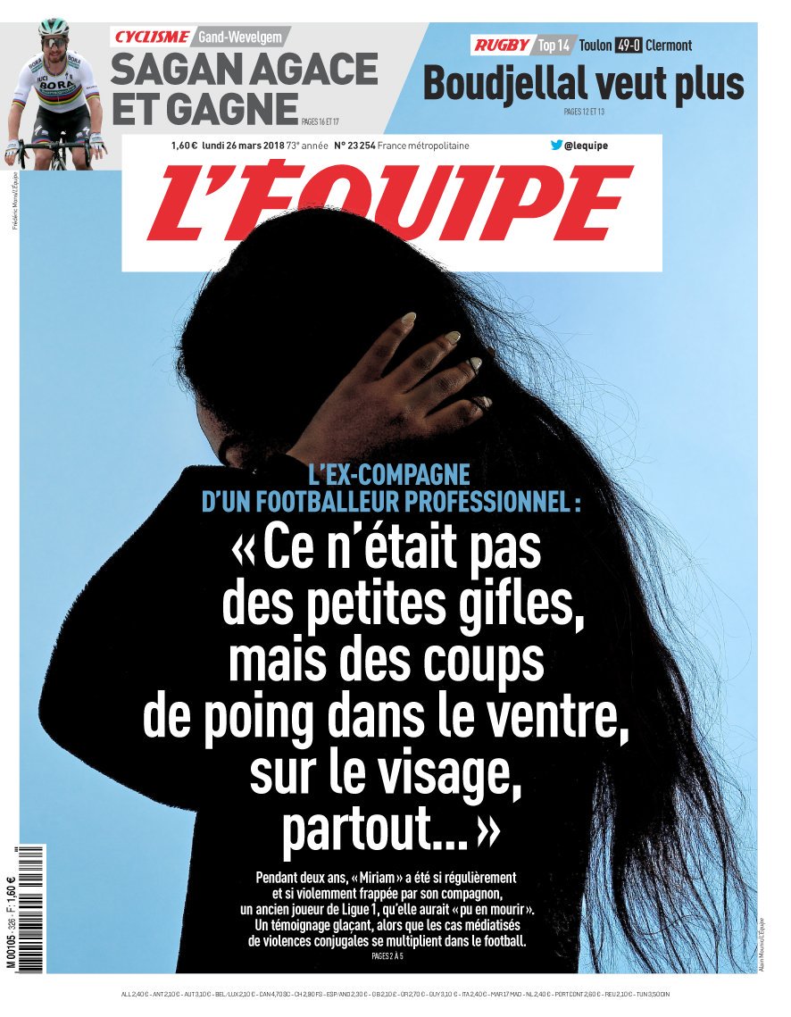 🔝Bravo <a href="/lequipe/">L'Équipe</a> pour cette une, très impressionnante. Bravo de parler de #sports, mais aussi de ces vrais sujets #femmes #violences #pouvoirdesmedias