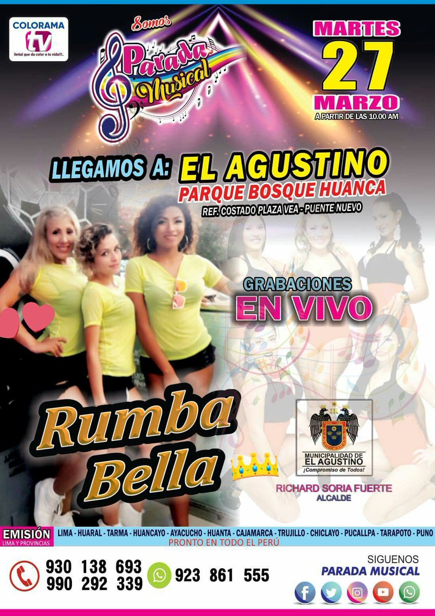 Rumbabella2's tweet photo. Chicos este martes estaremos en programa la parada musical...🎤🎵🎶🎷
No puedan perder en vivo y directo solo para sus oidos la agrupacion #Rumbabella👑 
🎤🎤🎻🎹🎷🎺🎸🎹👑
A partir del.medio dia coordinaciones al 972190883📲😙 https://t.co/tDrIGONWLi