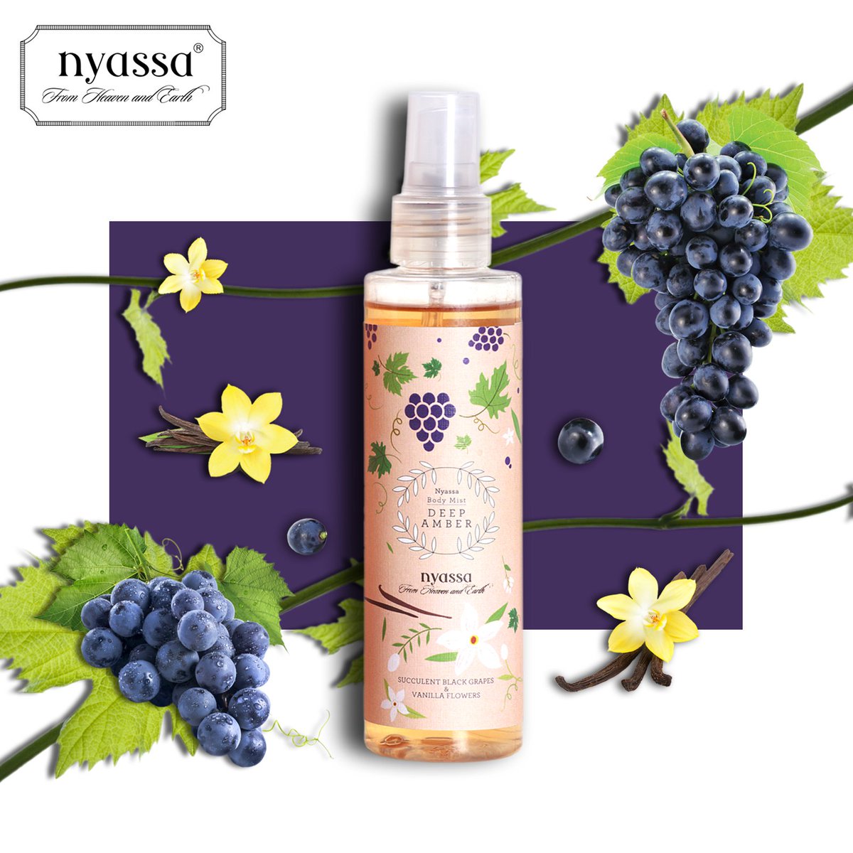 beingnyassa's tweet photo. The Nyassa Deep Amber Body Mist develops on the fragrance of succulent black grapes and vanilla flowers that complement the thick veil of personality that lingers long after the person moves along and leaves a trail of wonder in its wake. 

#nyassa #beingnyassa #bodymist https://t.co/cXEpK4bn5H
