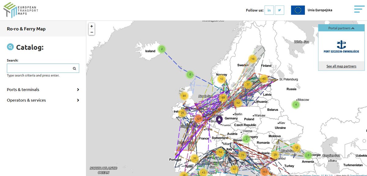 HarboursReview's tweet photo. Interested in latest ro-ro&amp;ferry, container and intermodal networks? Check out the interactive European Transport Maps portal! https://t.co/hLWfRalZ6k https://t.co/qc3mnFcEKa