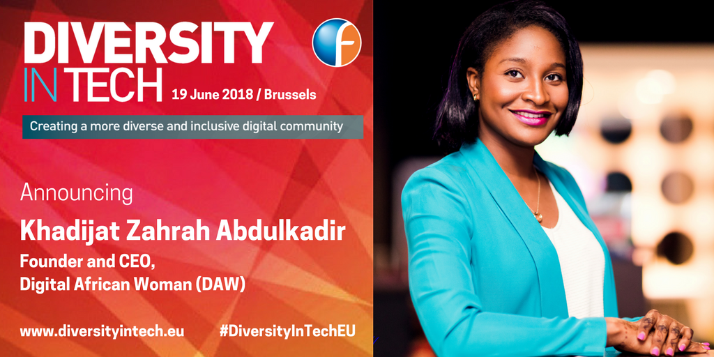 ForumEurope's tweet photo. At #DiversityInTechEU on 19 June, we will talk about empowering #WomenInTech globally with @K_hadi8 Founder of @WomanDigital. Check out the programme: https://t.co/5uyI1ptYYT #DigitalSkills https://t.co/Ujba6nwwiY
