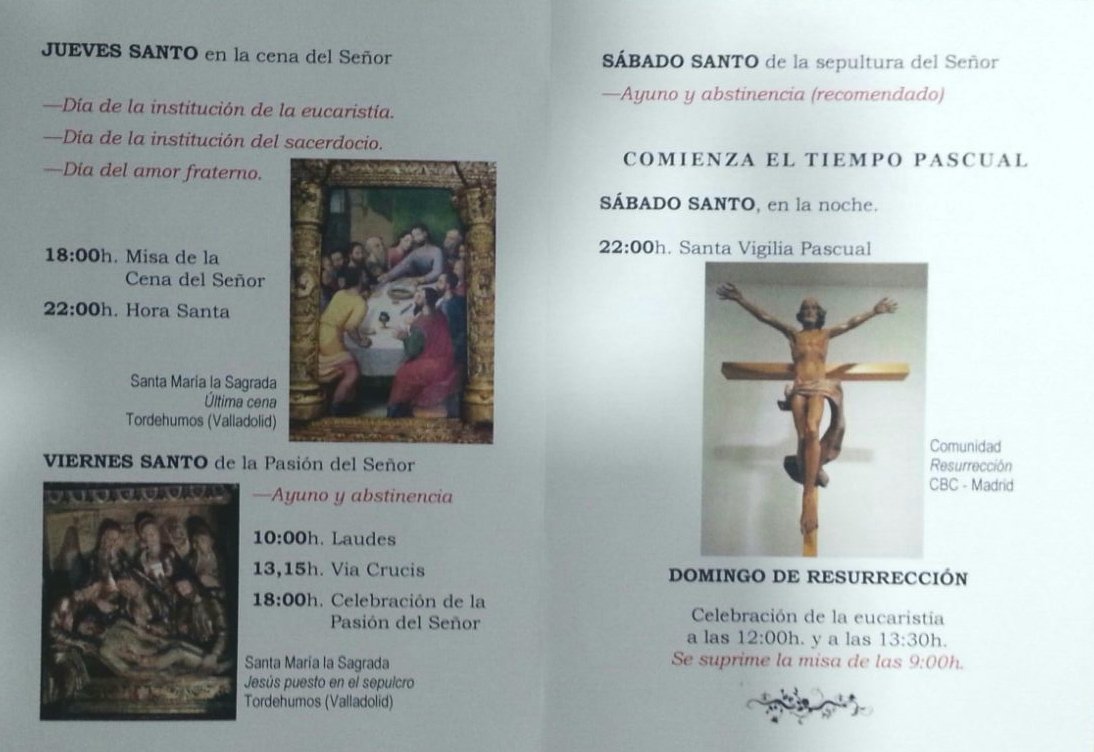 Horario de Celebraciones en la Capilla del <a href="/buenconmadrid/">Buen Consejo Madrid</a>  durante la Semana Santa.
