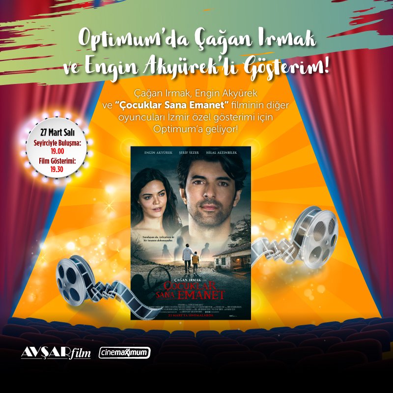 cocuklarfilm's tweet image. #ÇocuklarSanaEmanet ekibi yarın #İzmir Optimum'da sizlerle buluşuyor... Sakın kaçırmayın! 😊😉 @AvsarFilm #ÇağanIrmak #EnginAkyürek #HilalAltınbilek #cinemaximum
👉 cinemaximum.com.tr/cocuklar-sana-…