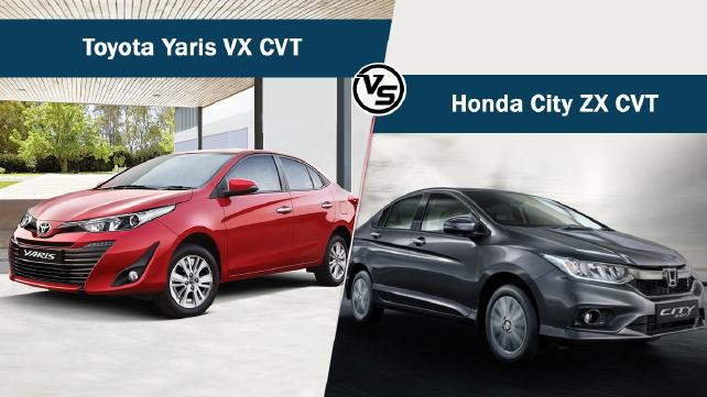 CarWale's tweet photo. #SpecComparo: @Toyota_India #Yaris VX CVT Vs @HondaCarIndia #City ZX CVT: https://t.co/HRc2j9taqp https://t.co/OrlxCzOg40