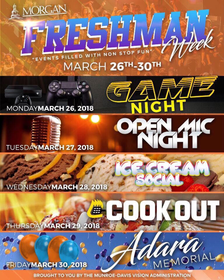 MsuEmpower's tweet photo. Official Freshman Week Events ! Make sure you come out!  And bring a friend ! We turning up all week long! #FreshmanWeek2018 #MSU21 #MSU20 #MSU19 #MSU18 🐻🔷🔶🎉🎉🎉🎉🎉 https://t.co/hZ0roH3YsU
