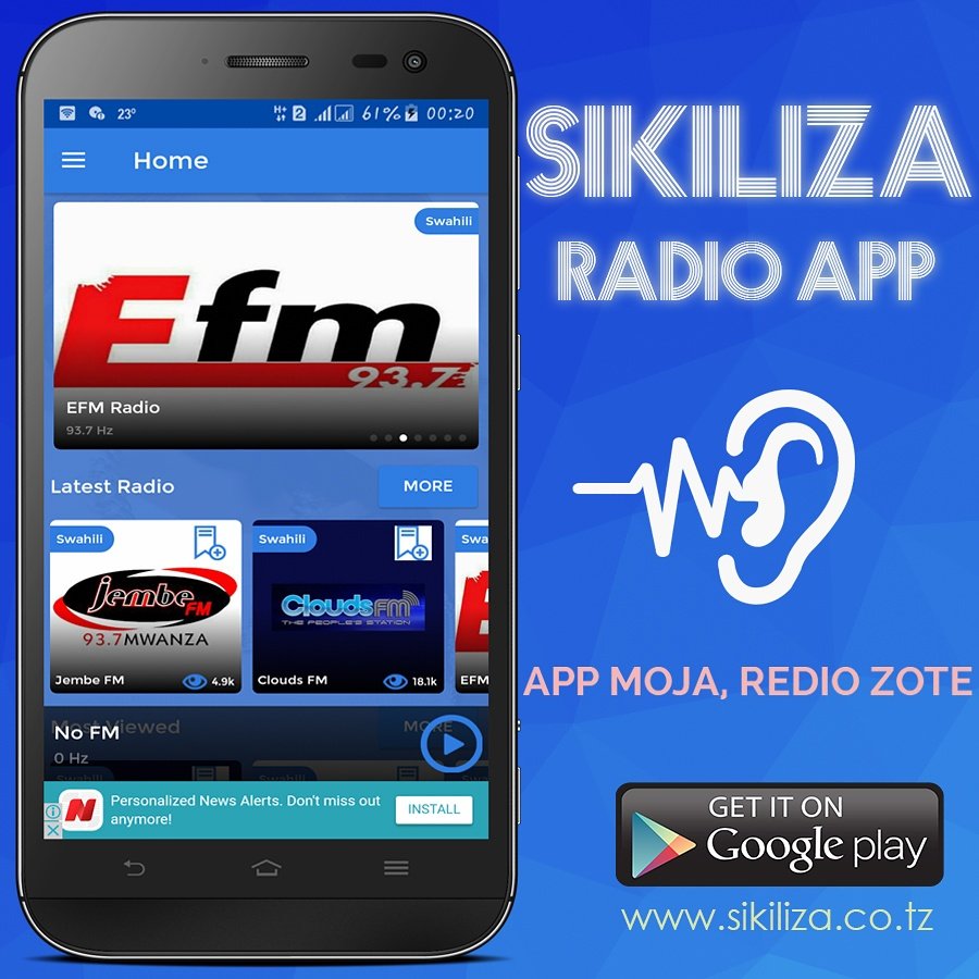 App inayofanya maisha ya kutembea na redio, earphones au simu isiyo na redio kuwa marahisi sana. Hujachelewa ipo playstore download sasa kusikiliza redio zote za kila mkoa popote utakapo kuwa. #sikiliza #radioapp #streamingradio #teamsikiliza #radiolive #redioyako #rediomsimu