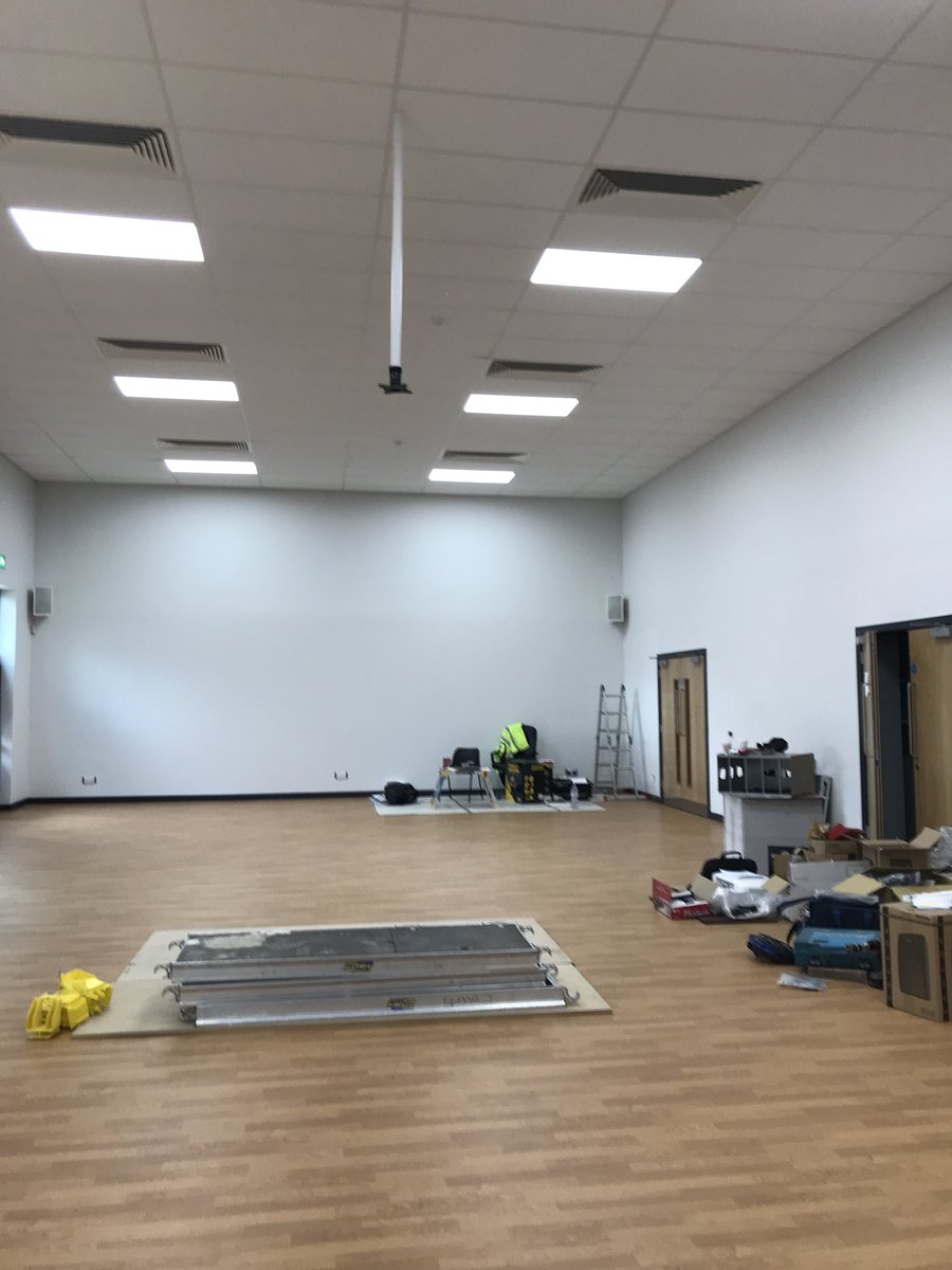 WalthamstowPrim's tweet photo. The hall is almost ready in our new building! Our tech team are working hard on the finishing touches! #primarytechnology @UL_technology @UnitedLearning @RMUnify https://t.co/0eJyQX586M
