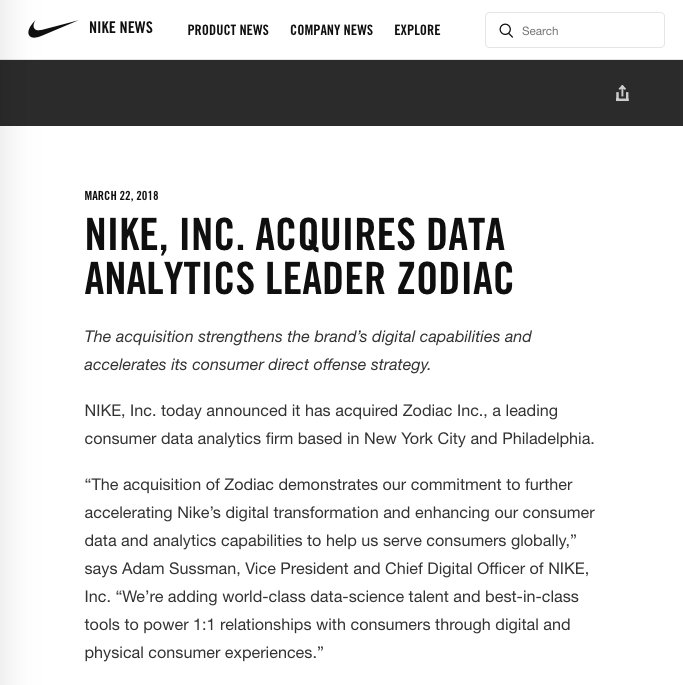 P.ai Twitter: what's up, @Nike! How to take back control of your customer &amp; gain a competitive advantage in a single stroke; acquire a predictive analytics vendor &amp; beef up