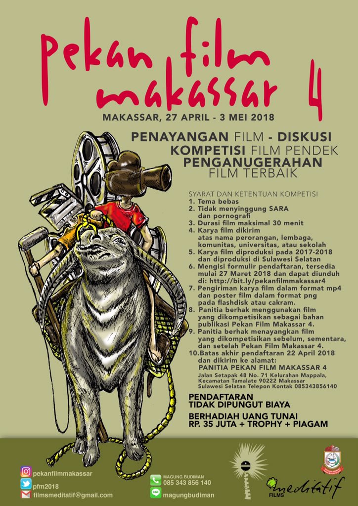Kompetisi film pendek dalam rangka "Pekan Film Makassar 4" dibuka!
Download formulirnya di bit.ly/pekanfilmmakas… atau klik link di bio.
📞 085343856140.