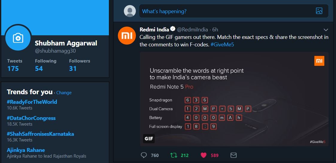 shubhamagg30's tweet photo. @RedmiIndia #GiveMe5 https://t.co/IV21oIEKZC