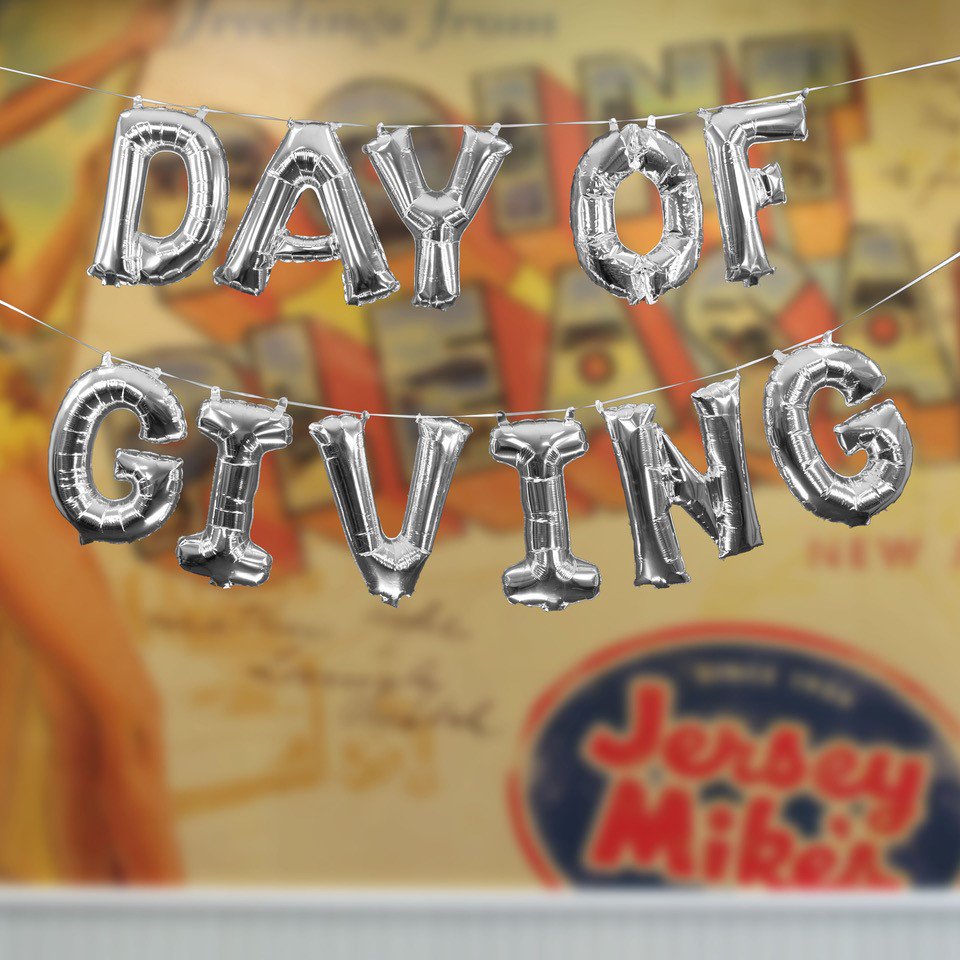 jerseymikes's tweet photo. Today’s the day! Please join us at one of our 1,300+ locations nationwide for our annual Day of Giving celebration! 100% of sales will be donated to over 170 local charity partners. View the charity partner for your area here: https://t.co/2in6ZNOQvH https://t.co/fuRyBTSn7E