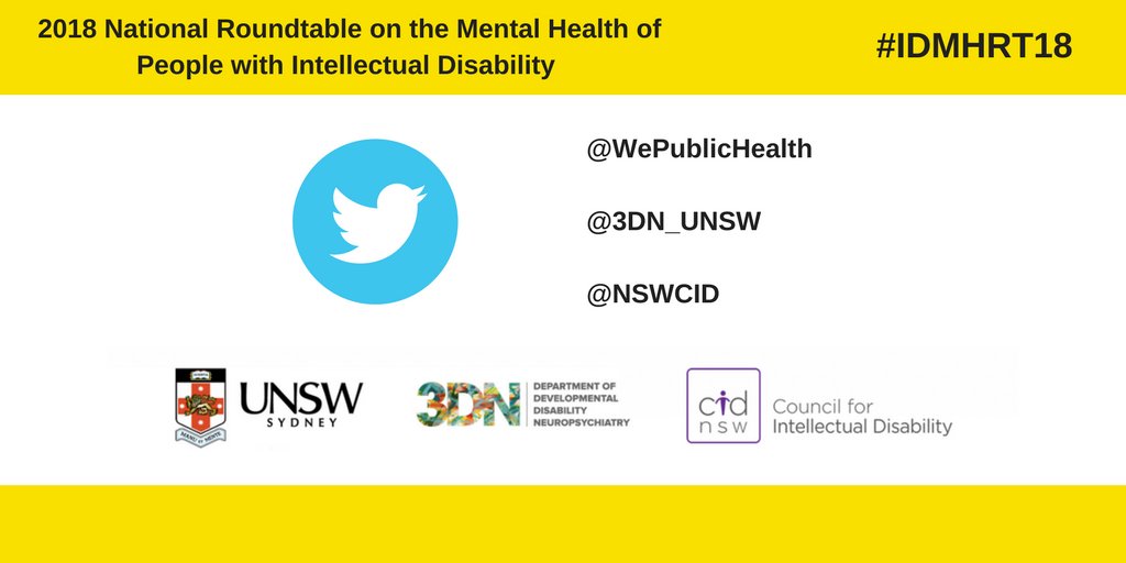 nceidh's tweet photo. For todays National Roundtable on #Health #MentalHealth 
#IntellectualDisability 

Make sure you follow: 
@WePublicHealth 
@3DN_UNSW 
@nswcid 

Hear from @BradHazzard
@almcewinddc @blackdoginst @KarenRFisher @eileenbaldry
&amp; more 

#IDMHRT18 https://t.co/pDzOPPTh8H