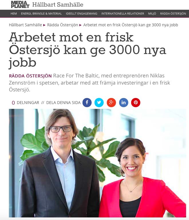 "Working for a clean a Baltic Sea can provide new jobs", feature in today's Media Planet in <a href="/SvD/">Svenska Dagbladet</a> with <a href="/BarbaraJackson_/">Barbara Jackson</a> and Niklas Zennström

bit.ly/2pGWmy2