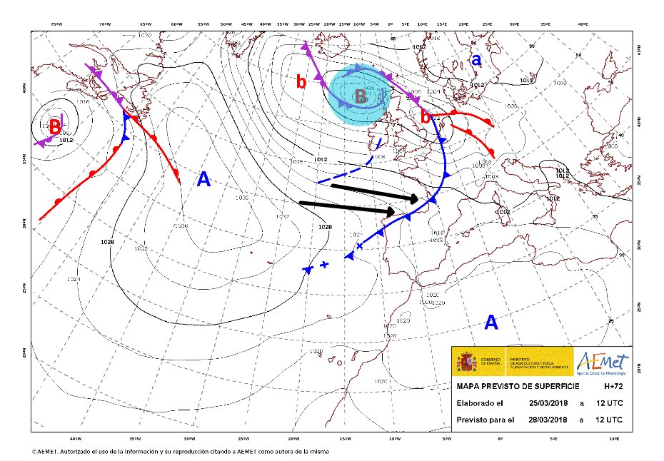 tempsdefred's tweet photo. Bones notícies el front que ens creurà el dia 30 serà possiblement un front fred, 1 punt més per veure neu a cotes baixes, mapa de fronts de @AEMET_Esp #tempsdefred #324eltemps https://t.co/h4vuZCd1Wn