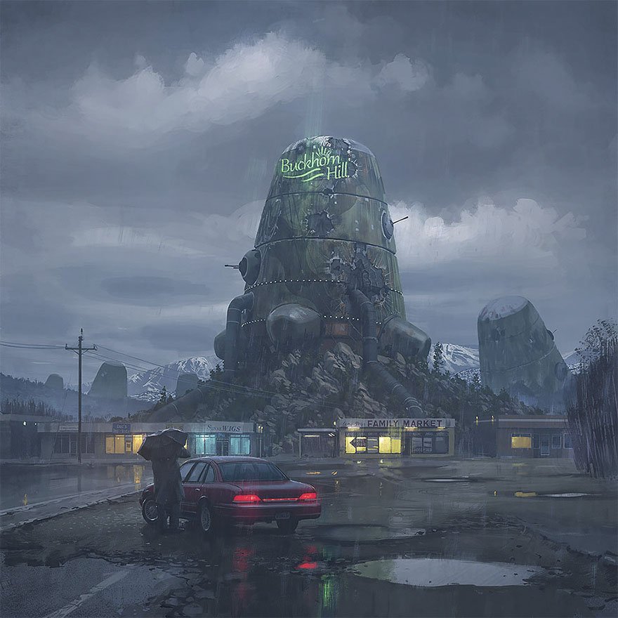 MrEwanMorrison's tweet image. Post-Technology Future. The art of Simon Stålenhag depicts a parallel universe in which Hi-Tech, Robotics &amp;amp; VR reached amazing heights then suddenly collapsed. An alternative world in which we've regressed to the 1980s, and are surrounded by dead Super-technology. Amazing.