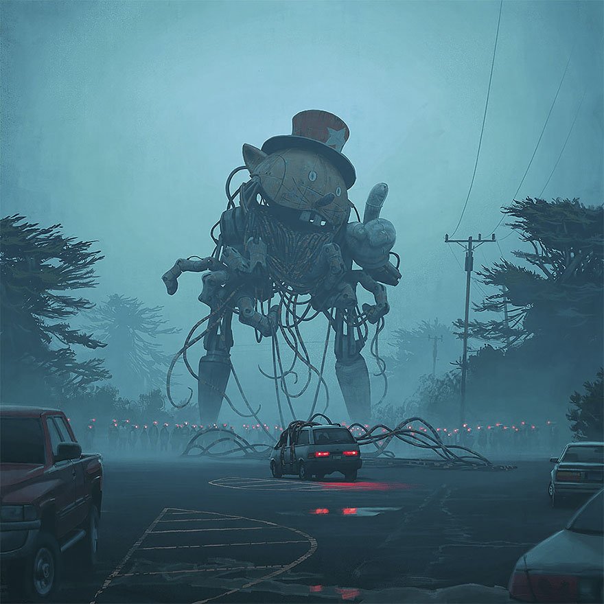 MrEwanMorrison's tweet image. Post-Technology Future. The art of Simon Stålenhag depicts a parallel universe in which Hi-Tech, Robotics &amp;amp; VR reached amazing heights then suddenly collapsed. An alternative world in which we've regressed to the 1980s, and are surrounded by dead Super-technology. Amazing.