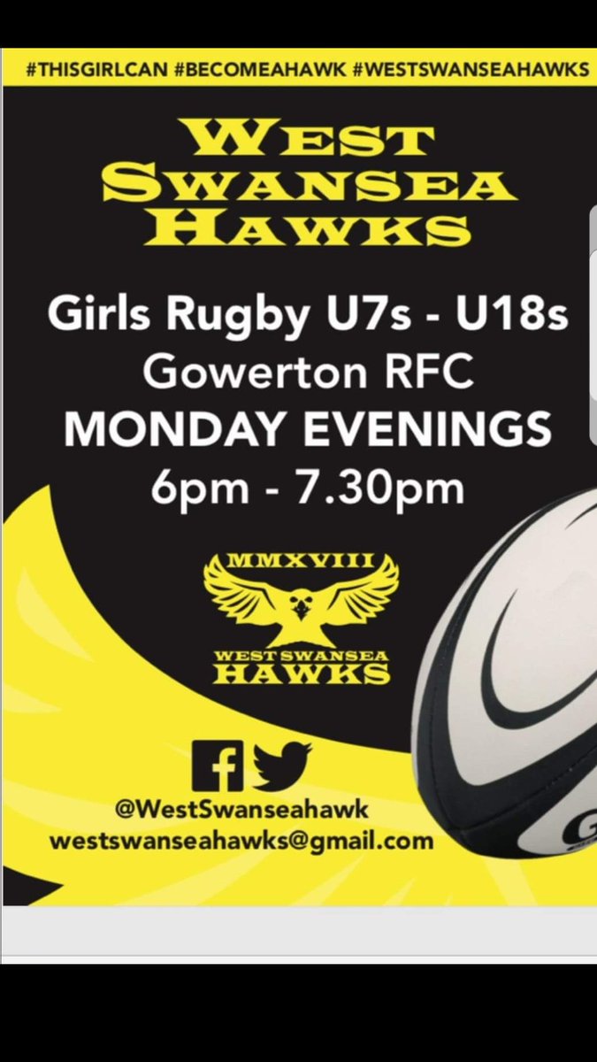 West Swansea Hawks RFC (@westswanseahawk) on Twitter photo HAWKS REGISTRATION tonight, Gowerton rfc 6:00pm-7:00pm,
£20 reg fee. Great opportunity to learn a legendary sport, be part of a team & make friends. No experience needed. #becomeahawk #thisgirlcan <a href="/GowertonRFCGirl/">Gowerton RFC Girls</a> <a href="/CommunityOsprey/">Ospreys in the Community</a> @JoePDavies1988 <a href="/LaurenLLT/">Lauren Thomas</a> <a href="/WelshRugbyUnion/">Welsh Rugby Union 🏴</a> HAWKS REGISTRATION tonight, Gowerton rfc 6:00pm-7:00pm,
£20 reg fee. Great opportunity to learn a legendary sport, be part of a team & make friends. No experience needed. #becomeahawk #thisgirlcan <a href="/GowertonRFCGirl/">Gowerton RFC Girls</a> <a href="/CommunityOsprey/">Ospreys in the Community</a> @JoePDavies1988 <a href="/LaurenLLT/">Lauren Thomas</a> <a href="/WelshRugbyUnion/">Welsh Rugby Union 🏴</a>