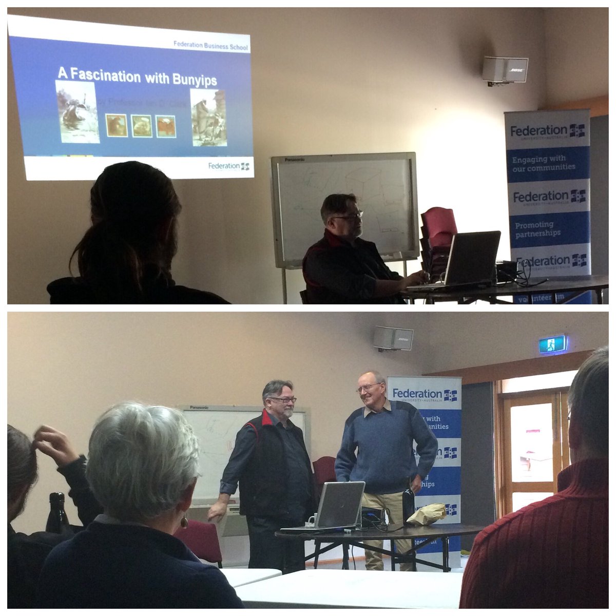 Great community engagement as <a href="/FedBusSchool/">FedUni Business</a> Prof Ian Clark provides historical insights to 50 people <a href="/ParksVictoria/">Parks Victoria</a> #FriendsOfGrampiansGariwerd meeting. Successful example of relevant staff outreach at  <a href="/FedUniAustralia/">Federation University</a>