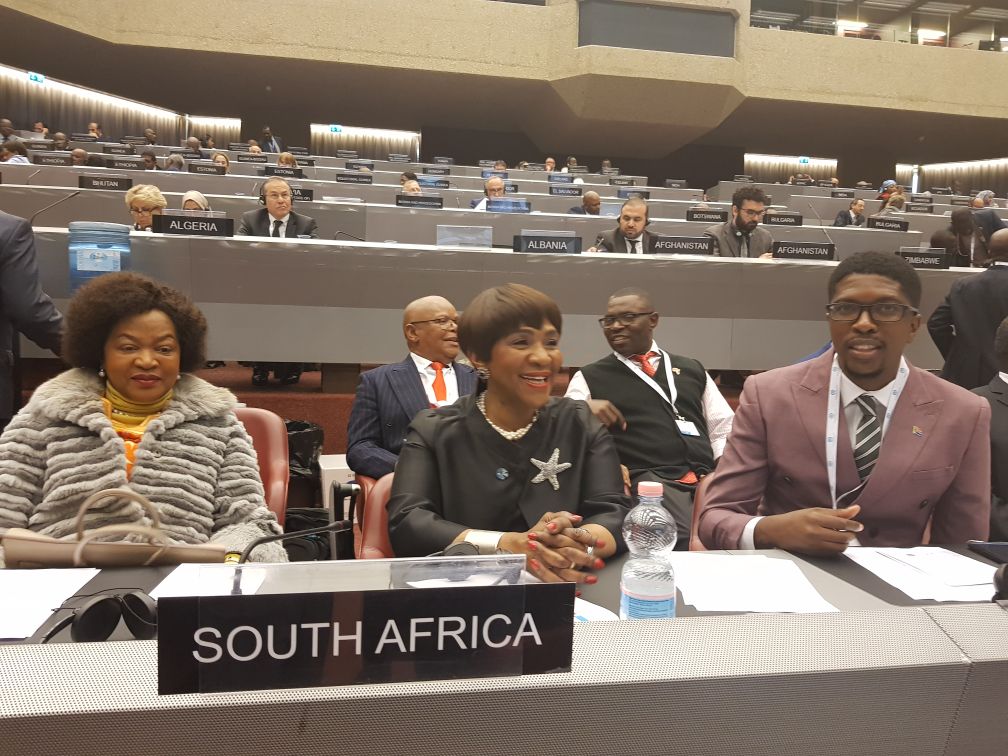 Speaker Ms @BalekaMbete with MP <a href="/MkhulekoHlengwa/">Mkhuleko Hlengwa MP</a> and SA Ambassador to Switzerland Ms Mxakato-Diseko at 138th Inter-Parliamentary Union General Assembly debate on  “Strengthening the global regime for migrants and refugees - the need for evidence-based policy solutions” #IPU138