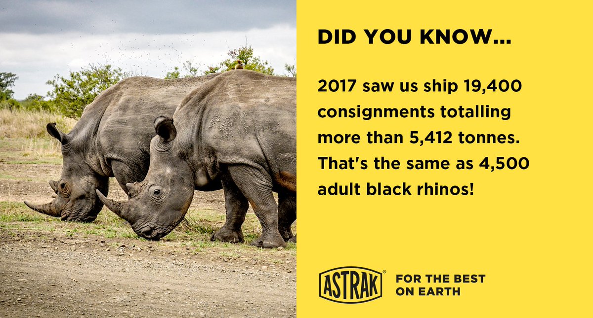 Did you know… 2017 saw us ship 19,400 consignments totalling more than 5,412 tonnes. That’s the same as 4,500 adult black rhinos!