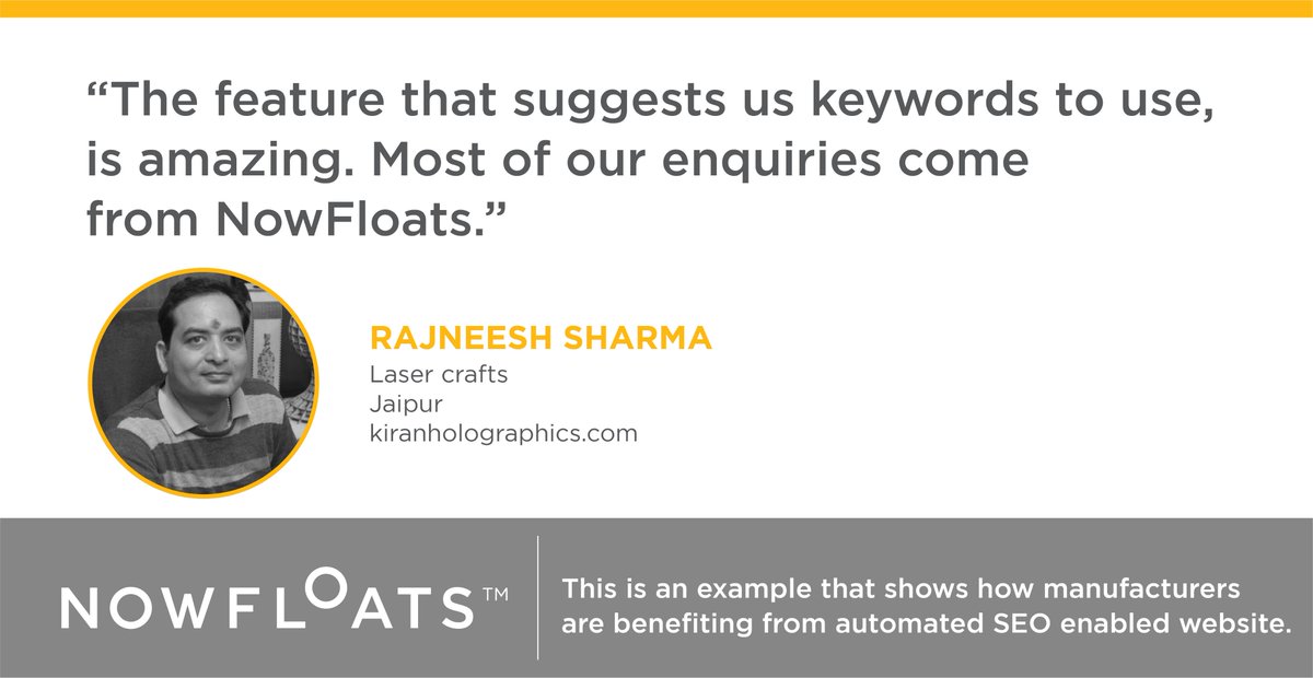 NowFloats's tweet photo. #NFCustomer Rajneesh Sharma says, "NowFloats gives you fast results. A little work goes a long way."
#OnlineDiscovery #NowFloats #LocalSEO https://t.co/bQfEQoaGev