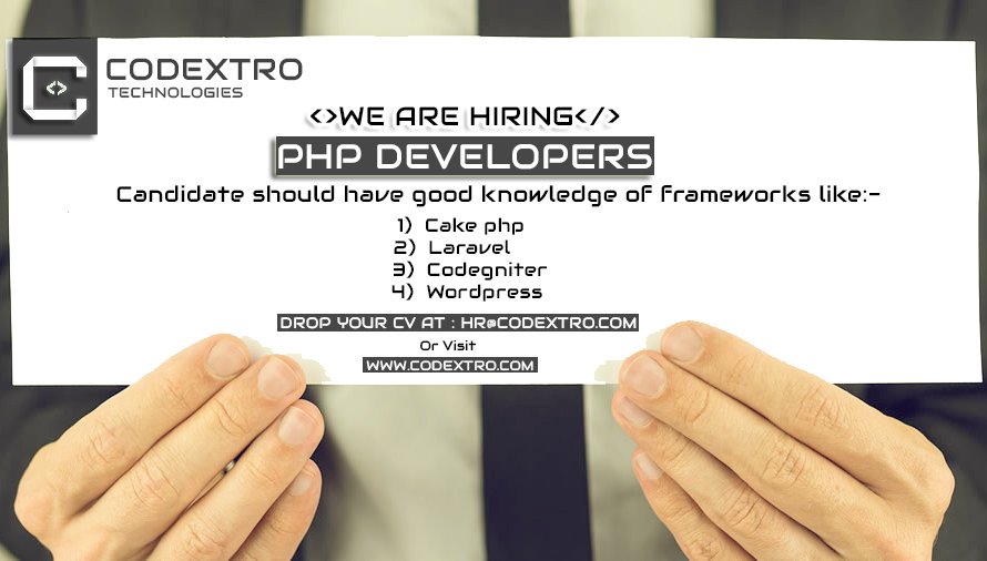 CodextroT's tweet photo. #itcompany #php #mohali #hiring #job #developer #cake #laravel #codeigniter #wordpress #solution #frameworks #immediate #requirement #code #codextro #technologies https://t.co/mrug0Enof6