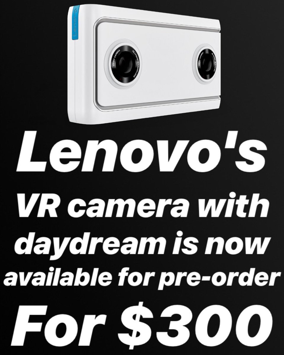 arvrgalaxy's tweet photo. The Lenovo Mirage Camera with Daydream is now available on Amazon, where you can now reserve one for $300. The Mirage will make it easy to create immersive virtual reality content, since it's pretty much just a much a point-and-shoot that supports YouTube's and Google's VR180. https://t.co/ufwECLBr91